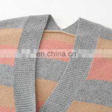 New Arrival Women's Thick V Neck Cashmere Sweater Cardigan Casual Striped Design Button Decoration Autumn-OEM Service Available thumbnail-3