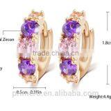 Hot Sell Gold Plated Purple Crystal Jewelry Round Zirconia Design Earrings Chinese thumbnail-5