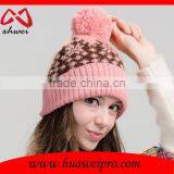Trendy Animal Fur Ball Hat Fluffy Raccoon Pom Poms Knit Hat Jacquard Beanies thumbnail-2