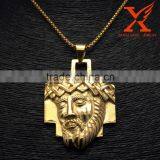 18K Gold Stainless Steel chakra Jewellery Big Weight Jesus Face Head Cross Pendant