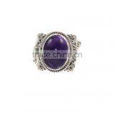 Amethyst Stone and Oval Silver Gemstone Ring thumbnail-2