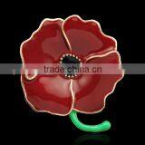New Fashion Red Rhinestone Alloy Flower Shape Crystal Women Poppy Flower Brooch