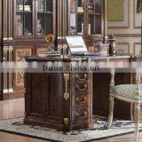 Retro Style Wood Veneer Inlaid Office Table With Chair, Vintage Wood Carved Executive Office Desk, Home Office Furniture Set thumbnail-1