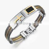 Men's Bracelet 3 Rows Wire Chain Bracelets Bangles Punk Rock Stainless Steel Cross Bracelet Men Christian Men Jewelry thumbnail-6