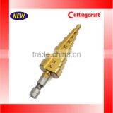 4-20mm HSS Hex Shank TiN Coated Step Drill