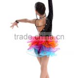 Girls One sleeve black latin costume with colorful skirt MYM007