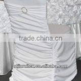 White Ruffled Spandex Chair Cover With Crossed Band Back thumbnail-1