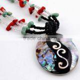 Custom S Logo Abalone Shell Necklace Woven Stone Beads Chain Shell Jewelry Expensive Shell Pendant Necklace thumbnail-1