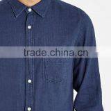 Navy Blue Oxford Long Sleeve Shirt With Chest Pocket thumbnail-2
