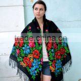 Vintage Ukrainian Shawl,Russian Shawl, Wool Shawl, Tablecloth, Floral Shawl ,Scarf With Tassels, Floral Scarf, Babushka