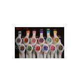 Waterproof ICE Style White Band Silicone Jelly Sport Wrist Watch With Colorful Dial