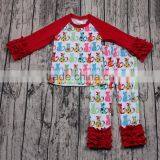 Promotion Cheap Wholesale Baby Girls Red Boutique Outfits Long Sleeve Ruffle Clothing Set Kids Online Clothes Store Daily Wear thumbnail-2