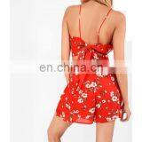 Ecoach Wholesale Women's Fashion Custom Red Blossom Print Summer Mid-rise High Waist Zip Back A-Line Hot Shorts thumbnail-3