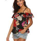 Spaghetti Strap Floral Printed Off Should Blouse thumbnail-2