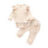 Newborn Infant Baby Ribbed Bodysuit Outfit Girl Boy Long Sleeve Two-Pieces Outfits Spring Autumn Romper Pant Clothing Set thumbnail-4