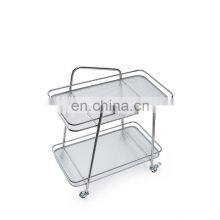 Luxury Hotel Furniture Dining Room Stainless Steel Bar Cart Serving Tea Trolley With 2 Layers Transparent Glass thumbnail-4