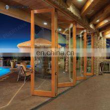 Exterior External Aluminum Wood Folding Door Wooden Accordion Doors Timber Wood Bifold Door For Residential thumbnail-4