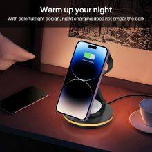 Rotatable Led Colourful Foldable 3-1 Mini Multifunction 3 In 1 Foldable Black Wireless Charger thumbnail-4