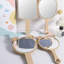 Large Size Wood Frame Hand Mirror Beauty Salon Dentistry Professional Hand Mirror Custom Engrove Logo Lash Wooden Packet Mirror thumbnail-4