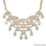 19" + 3" Gold Tone Peach and Sea Green Fashion Bib Necklace