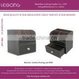 Desktop Faux Leather Pen Holder With Drawer/Multifunctional MDF Pen Box thumbnail-1