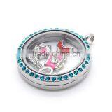 Best Seller Bule Crystal Stones Stainless Steel Floating Memory Magnetic Picture Locket Pendant Jewelry thumbnail-3