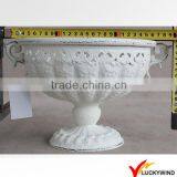 French Distressed White Finish Metal Urn Pot Planter thumbnail-2