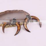 Charm Natural White / Brown Shell Druzy Pendant, Pave Crystal Double Horn Pendant thumbnail-5