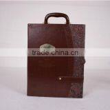 Wholesale Custom PU Leather 2 Bottles of Red Wine Champagne Boxes, Deep Coffee Color Fashion Beautiful Gift Box