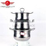 Hot Selling 3pcs Stainless Steel Pot / Soup Pot Kitchen Cookware With Glass Lid thumbnail-1