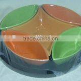 Set of 5 Color Glazed Ceramic Snack Serving Tray thumbnail-1