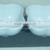 Set of 2 Flower Shaped Ceramic Snack Bowl With Wooden Tray thumbnail-1