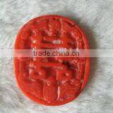 Wholesale 30-40mm Oval Light Red Chinese Alphabet Carved Natural Coral Pendant thumbnail-1