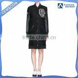 Wholesale Women Custom Black Long Varsity Jacket With Leather Sleeves thumbnail-1