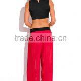 Hot Sale Lady Red Pleated Chiffon Wide Leg Pants Wholesale thumbnail-4