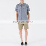 New Stylish Dress Shirt With Square Collar Plain Grey Mens Short Sleeve Silk Shirts thumbnail-2