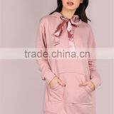 100% Cotton Oversized Satin Drawstring Hoodie With Pocket Front Rose Plain Longline Sweatshirt Drop Shoulder thumbnail-4