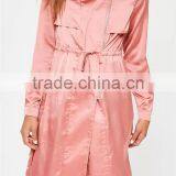 MGOO 2017 New Design Manufacturer Custom Satin Long Jackets Summer Beach Cardigan Pink Duster Jackets thumbnail-4