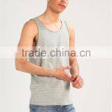 MGOO Scoop Neck Raw Cut Hems Mens Singlet Vests White Striped Sleeveless Drop Armhole Tank Top thumbnail-3