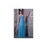Elegant Strap Sweetheart Chiffon Blue Evening Dresses Floor Length Party Gowns Beads thumbnail-1