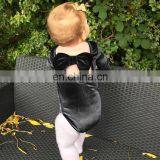 RTS Christmas Back With Bow Plain Romper Romper Girls Leotards Velvet Baby Romper thumbnail-4