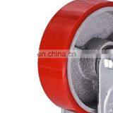 4 Inch Heavy Load Cast Steel 0.6mm Steel Shaft Turning Brake PU Castor Roller Wheel thumbnail-3