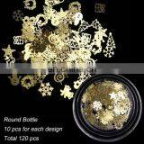 60Pcs/Jar Box 3D Snowflakes Gold Metal Slices Nail Art Sequins Christmas Decorations Nail Polish Thin Sticker Designs Manicure thumbnail-4