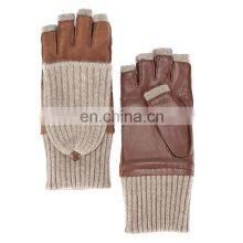 Warm Half Finger Leather Mittens Ladies Cashmere Gloves thumbnail-1