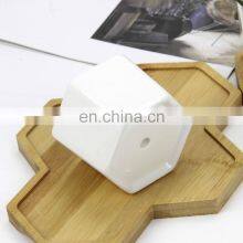 Decorative White Hexagonal Ceramic Succulent Cactus Flower Pot With Wooden Tray Ceramic Flower Planter thumbnail-3