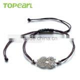 Topearl Jewelry Cubic Zirconia 925 Sterling Silver Beads Owl Charm Hand-knitted Bracelet 9SB04