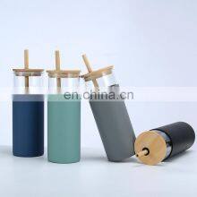 BPA Free Glass Tumbler 20oz Glass Water Bottle Straw Silicone Protective Sleeve Bamboo Lid