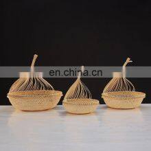 Unique Set Of 3 Round Bamboo Storage Basket Fruit Basket Tough and Durable thumbnail-2