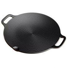 Korean BBQ Grill Pan, Nonstick Stovetop Grill Plate With Handles, Cast Iron Round Griddle Pan Indoor Outdoor Grilling 11.8in
