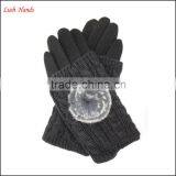 Ladies High-quality Woolen Gloves With Rabbit Fur Ball thumbnail-2